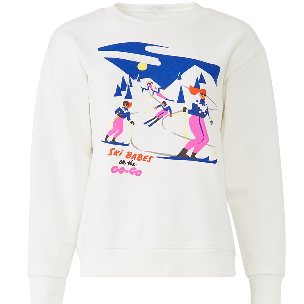 J. Crew white “ski babes” sweatshirt XXS